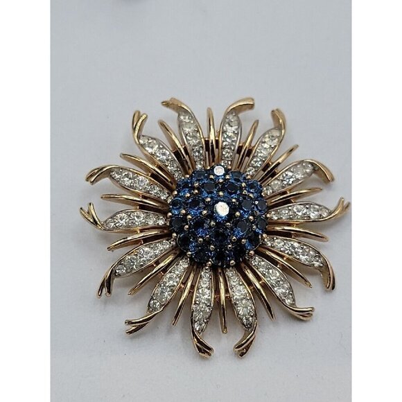 Crown Trifari Alfred Philippe Brooch Invisible Set Blue Sunburst RARE BROOCH - Picture 3 of 16